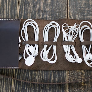 Cable organizer, Personalized gift, Leather cable holder, Cable holder, Cord keeper, Cord wrap,  Headphone holder