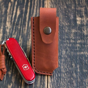 Leather knife sheath, Case for Victorinox EcoLine 91 мм Climber, Leather Pocket Knife cover, Engraved gift