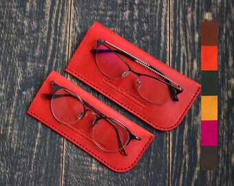 Personalized Leather Glasses Case, Handmade Eyeglass Case, Slim Eyewear Holder