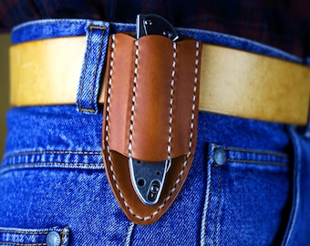 Handgjord läderslida för kniv Kershaw Leek, (Kniv säljs ej) Personlig present, Hållbart skydd för ditt blad, Present till knivälskare