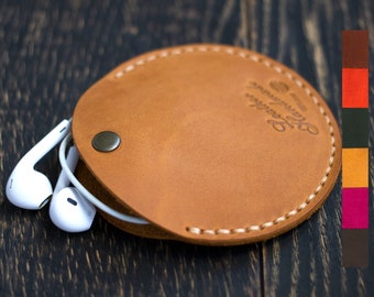 Personalized headphone case Leather Earphone case Cable organizer Personalized Gift