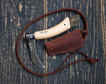Knife case Opinel mushroom No 8, Leather knife sheath, Opinel Belt Sheath, Mushroom picker gift, Personalized gift
