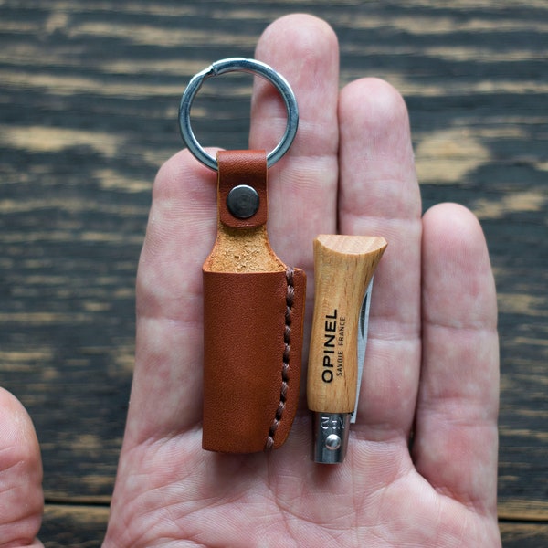 Scabbard - keychain, Sheath for knife Opinel, Personalized leather sheath for Opinel No.2,3,4,5, Knife holster, Tourist gift