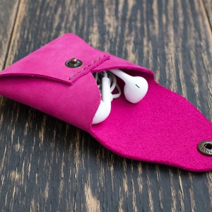 Leather Earphone case, Cable organizer, Favors for guests, Personalized gift, Engraved gift