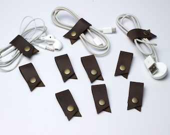 Cord organizer, Cord holder 5-10 pieces pack, Cable clips leather, Organizer USB holder, Wire organizer, Phone cord organizer ties