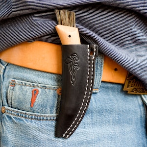 Leather knife sheath, Mushroom picker gift, Personalized gift, Monogram gift, Mushroom foraging, Opinel belt sheath