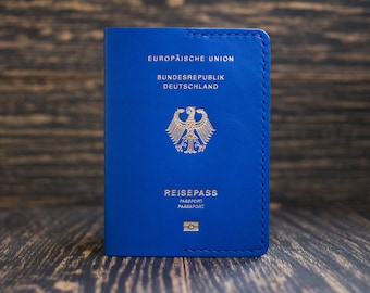 Funda de cuero para pasaporte (Alemania), portapasaporte de viaje, cartera delgada de cuero para pasaporte, estuche para pasaporte hecho a mano, regalo de viaje para él/ella.