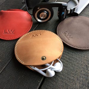 Leather Earphone case Cable organizer Earphone holder round case headphones