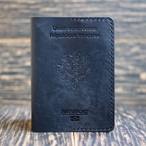 Leather passport case, Leather passport cover with France emblem, Passport holder,  Cover for your country&#39;s passport, Passport cover gift