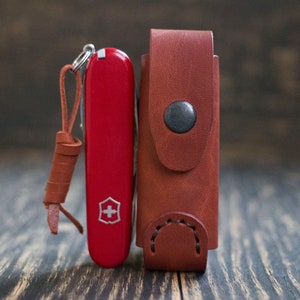 Guaina per coltello in pelle, Custodia per coltello da tasca, Custodia per Victorinox EcoLine 91 мм Climber, Regalo personalizzato