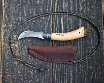 Personalisiertes Geschenk, Monogramm Geschenk, Pilzsammler Geschenk, Ledermesserscheide, Opinel Messerscheide, Benutzerdefinierte Messerscheide