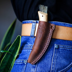 Mushroom picker gift, Personalized gift, Leather knife sheath, Monogram gift, Mushroom foraging, Opinel belt sheath