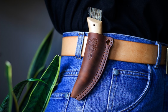 Mushroom picker gift, Personalized gift, Leather knife sheath, Monogram gift, Mushroom foraging, Opinel belt sheath