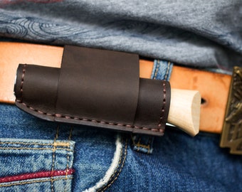 Horizontal scabbard, Personalized gift, Leather sheath for Opinel 6, 7, 8, Sheath for carrying a knife on a belt, Gift for a tourist