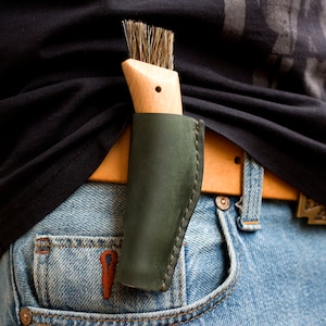 Personalized Leather Sheath for Opinel Mushroom Knife with Clip, Gift for Mushroom Picker, Accessory for Hiking in the Woods, Birthday Gift