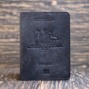 Paspoortetui, paspoorthouder, Australië embleem leren paspoorthoes, hoes voor paspoort van je land, leren paspoorthoes