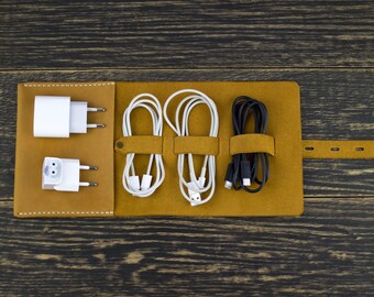 Cable organizer, Cord organizer, Personalized gift, Cord keeper, Cord wrap, Leather cable holder, Leather cord holder