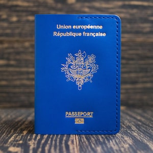 Leather Passport Cover France, Passport Holder for Travel, Slim Leather Wallet, Handmade Passport Case, Travel Accessories, Birthday Gift