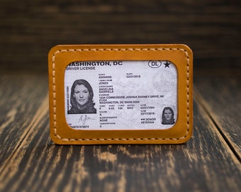 Holder for driver&#39;s license and id card, Leather id holder, Front pocket wallet, Minimalist wallet, Id card holder, Personalized gift