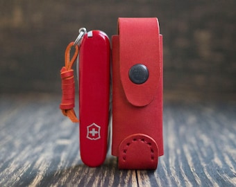 Knife sheath, Case for Victorinox EcoLine 91 мм Climber, Leather Pocket Knife cover, Engraved gift, Personalized gift