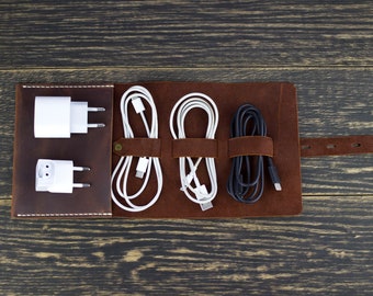 Personalized gift, Cable organizer, Cord organizer, Monogram gift, Cord keeper, Cord wrap, Leather cable holder