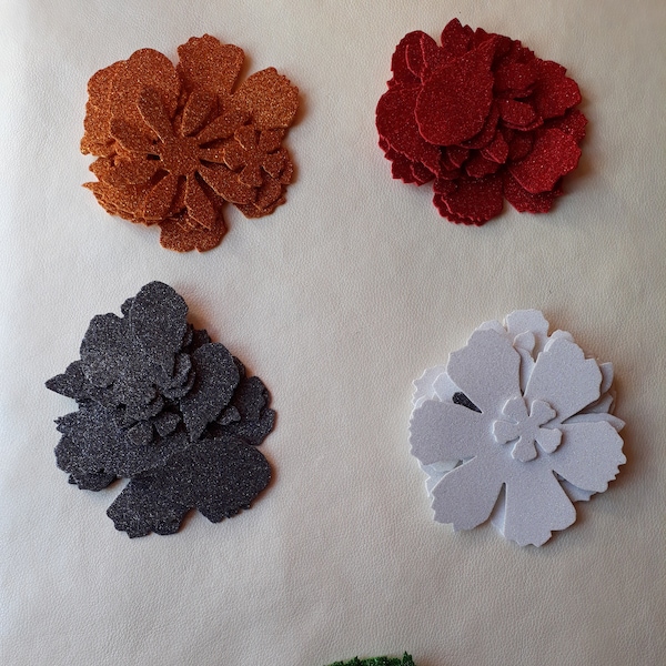 Gomma eva glitter, kit creativo fustelle fiori e foglie in vari colori