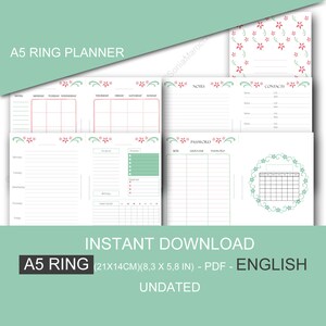 A5 planner inserts printable, for ring binder