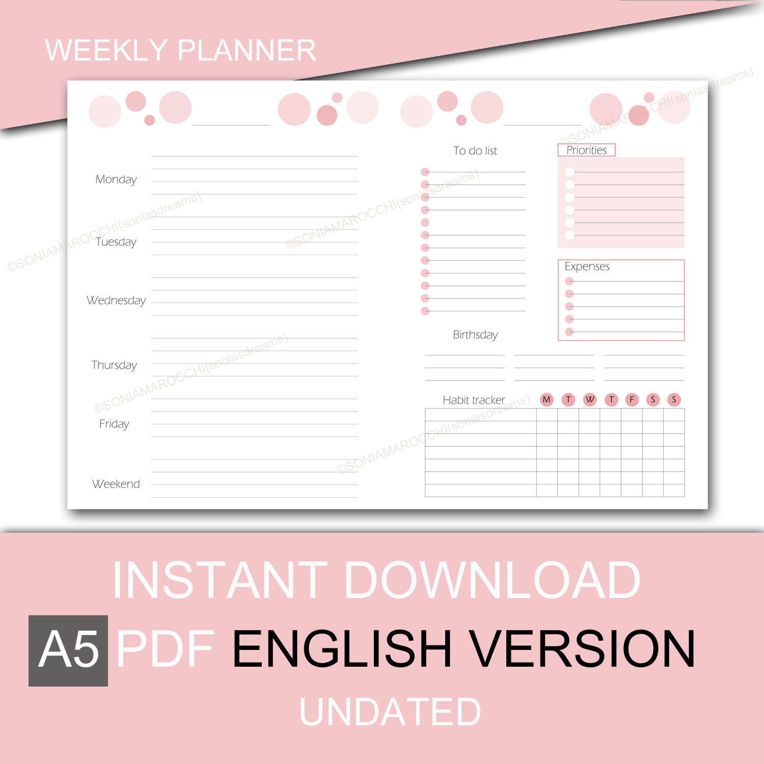 A5 Planner Inserts Printable Weekly Planner Set Etsy
