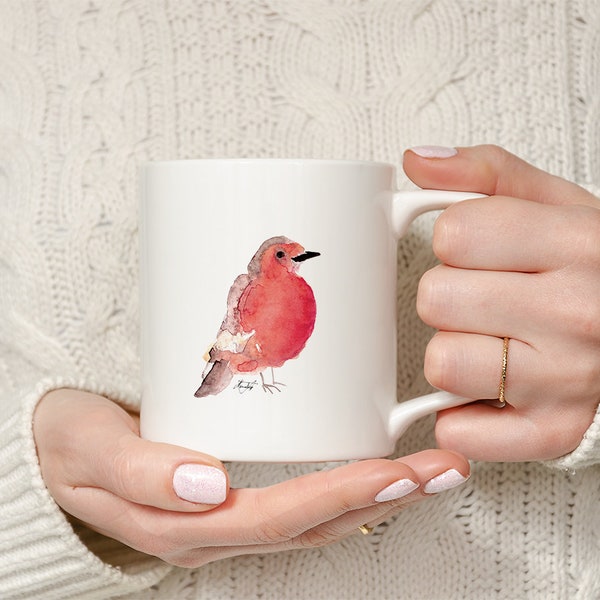 Mug - Rouge gorge à l'aquarelle, art, oiseau, tasse, ceramique, peinture, vaisselle, illustration, aquarelle, art, arty, rouge