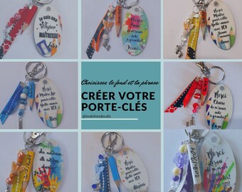 Porte clés personnalisable fait main cadeau maitresse maître atsem idée cadeaux fin d'année scolaire