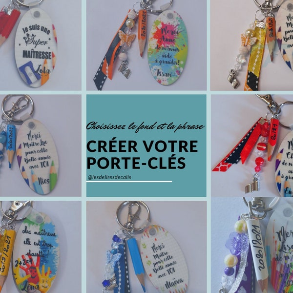 Porte clés personnalisable fait main cadeau maitresse maître atsem idée cadeaux fin d'année scolaire