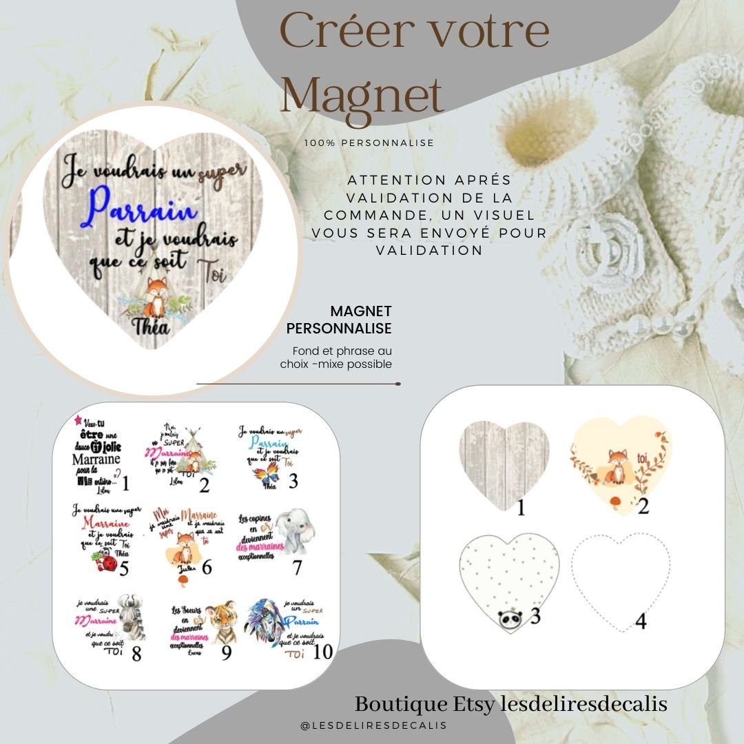 Magnet Cadeau Parrain, Marraine, Personnalisable, Magnet, Coeur, Demande Parrain, Marraine