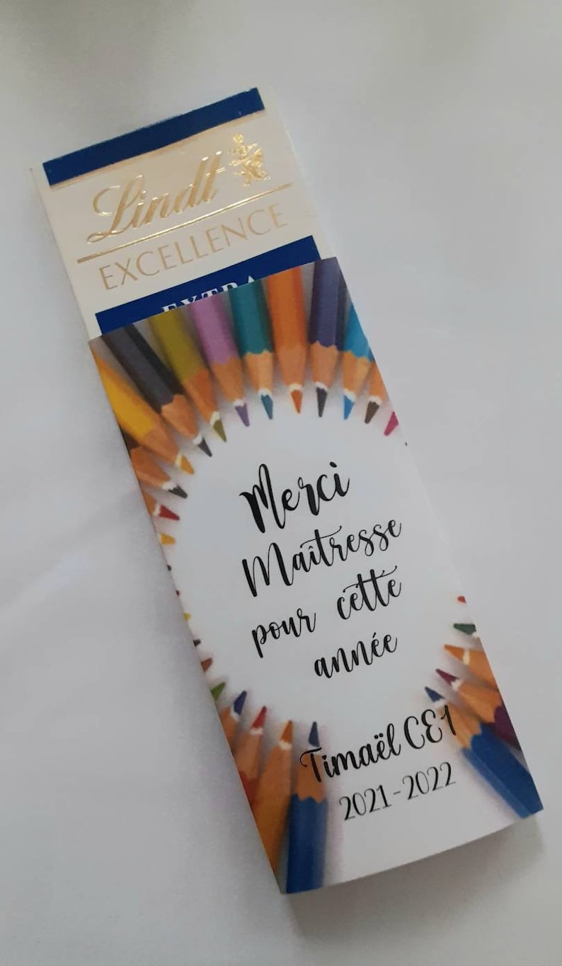 Emballage tablette chocolat plastifié qui devient un marque page pour offrir en cadeau au maitresse au maitre avs atsem... image 6