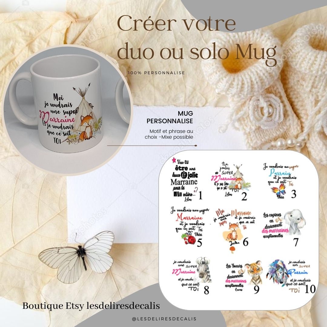 Mug Parrain Marraine, Duo, Solo, Veux-Tu Être Ma Marraine?, Veux Tu Mon Parrain? Thème, Renard