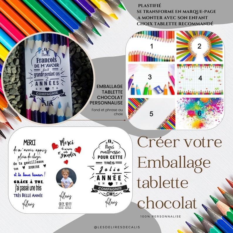 Emballage tablette chocolat plastifié qui devient un marque page pour offrir en cadeau au maitresse au maitre avs atsem... image 4