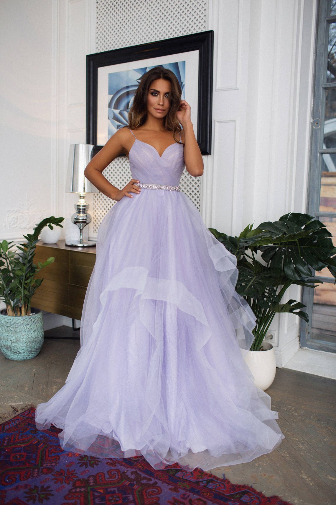 Lavender Tulle dress with horsehair trim Hayley crisscross image 3