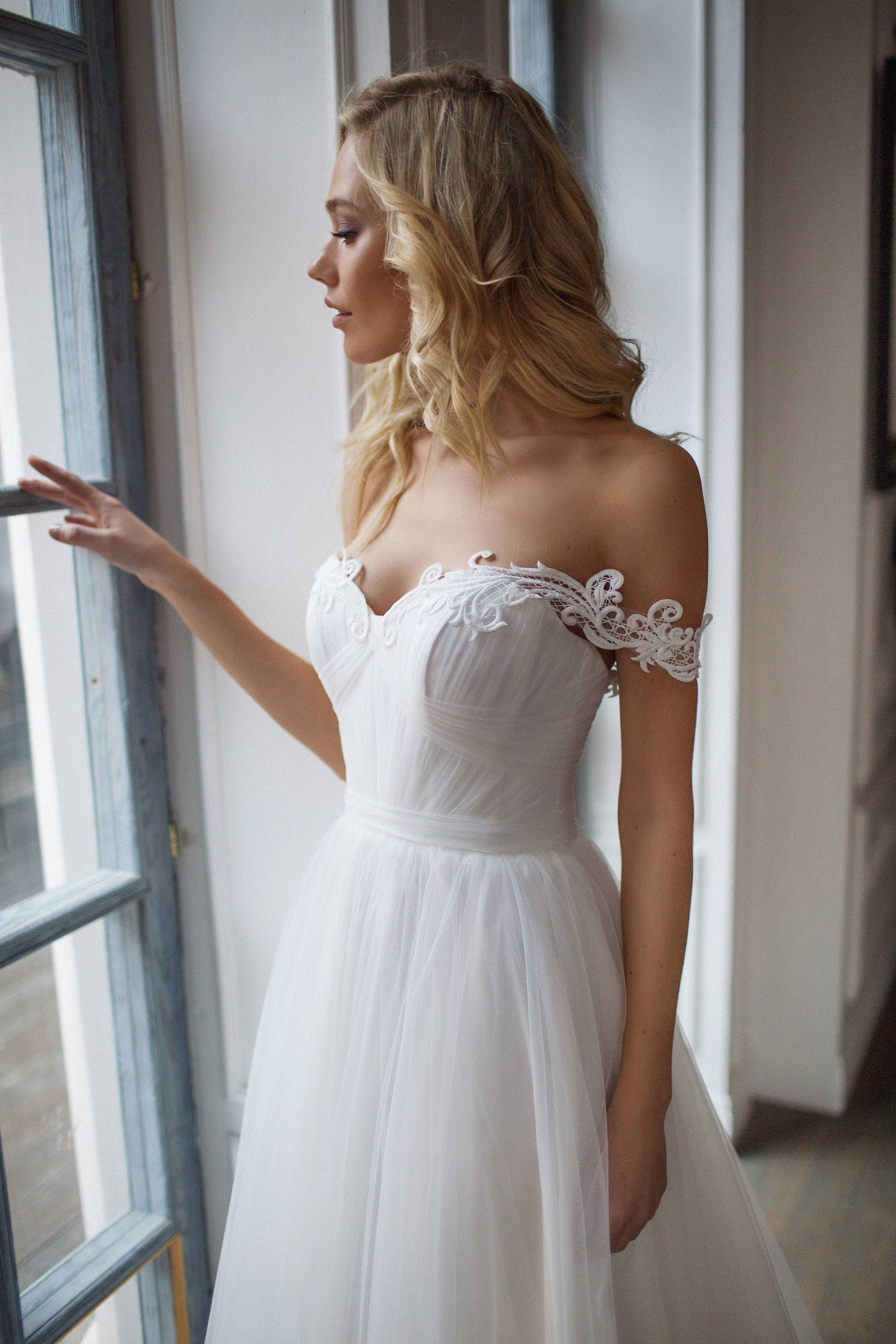 Off the shoulder simple wedding dress | Etsy