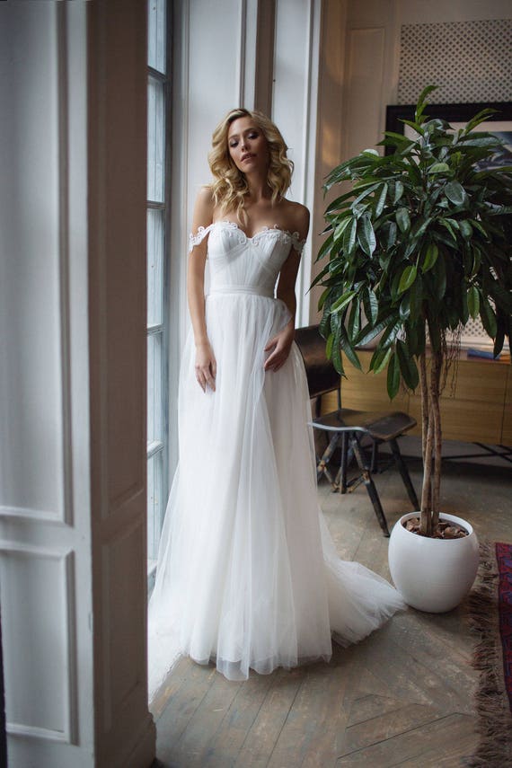 off the shoulder simple vestido de novia | etsy