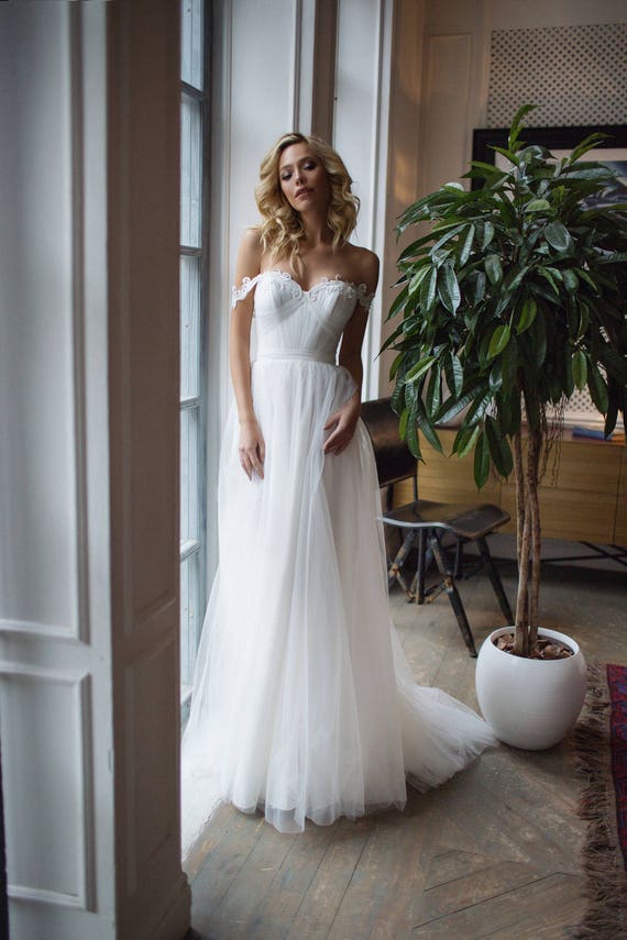 Off The Shoulder Simple Wedding Dress Fayette Boho Chic Wedding Dress Beach Wedding Dress