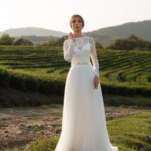 Wedding Dress Leslie Long-sleeve Wedding Dress Bridal - Etsy