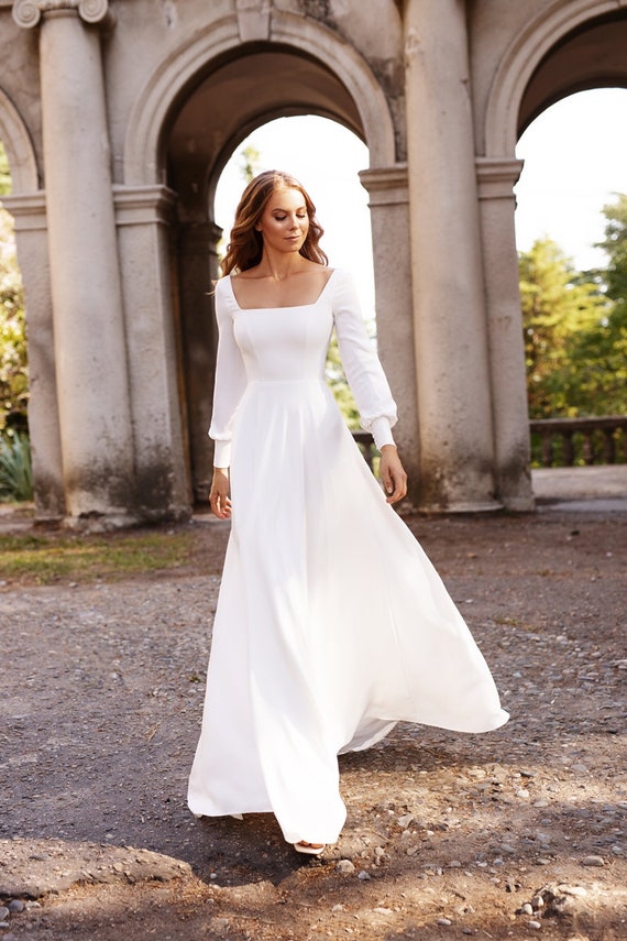desesperación tengo sueño Dirección Sencillo y minimalista vestido de novia de crepe con mangas - Etsy España desesperación tengo sueño Dirección Sencillo y minimalista vestido de novia de crepe con mangas - Etsy España