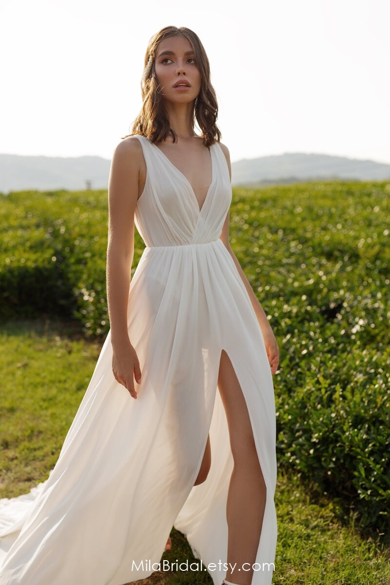 Beach Wedding Dress Simple Engagement Dress LEANNE Gown - Etsy
