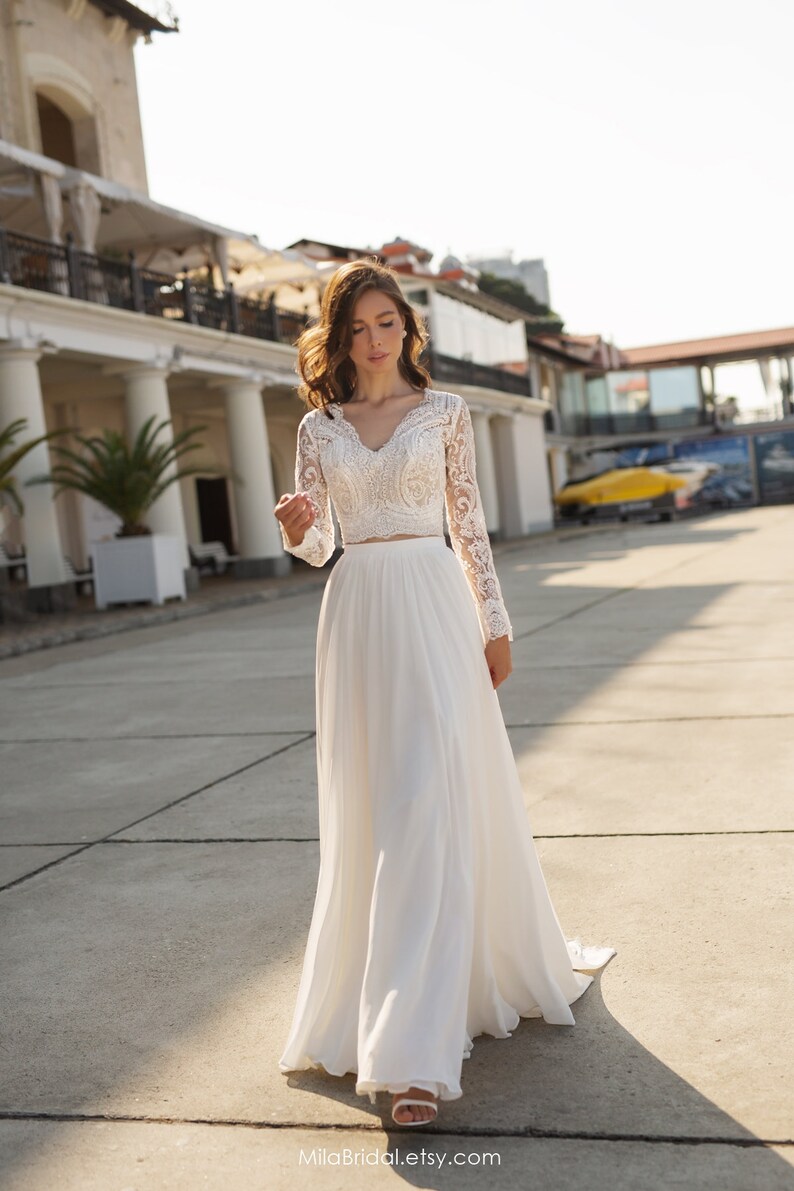 Wedding Dress LORELEI crop top and chiffon skirt | Etsy