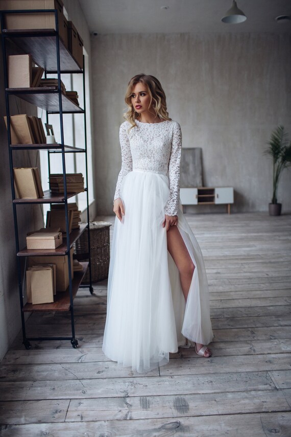 crop top and tulle skirt wedding dress