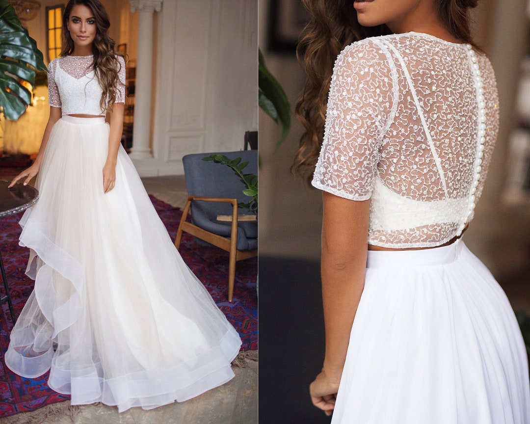 Tulle Skirt Wedding Dress With Horsehair Trim Bridal Etsy