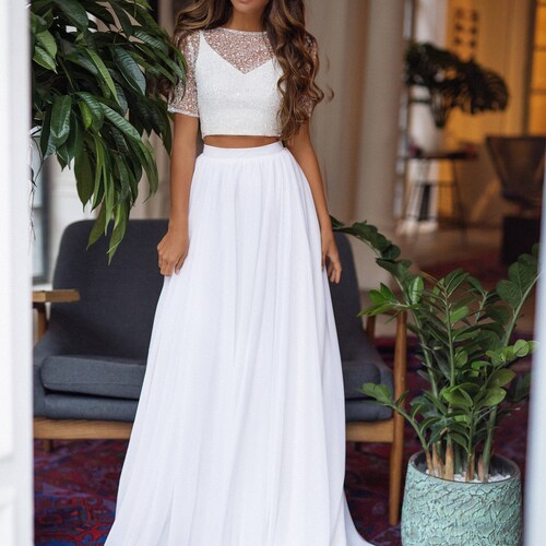 bohemian crop top wedding dress