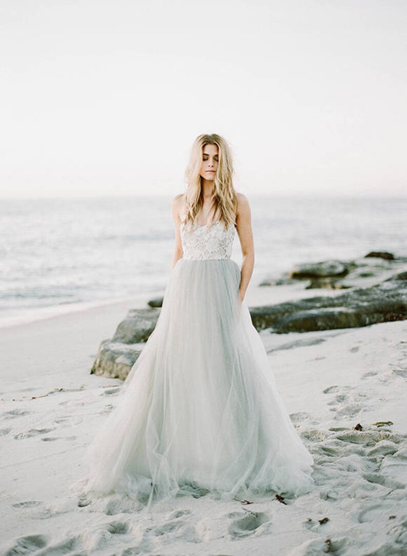 Grey blue wedding dress ELIZABETH Etsy