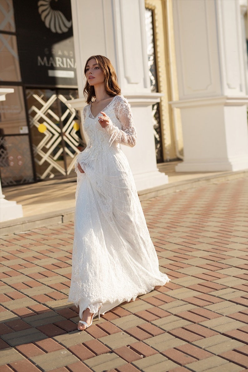 Hochzeitskleid Langarm Spitze Madonna Kleid | Etsy