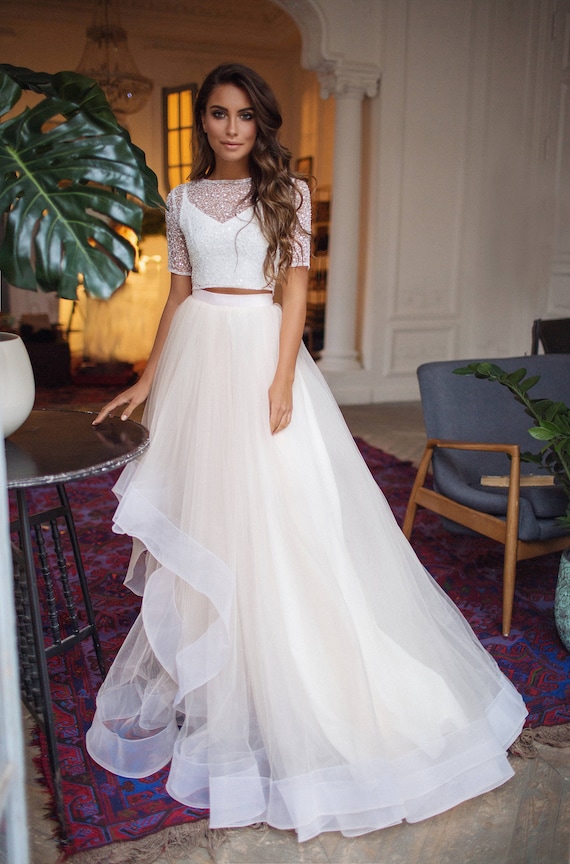 Vestido de novia de falda de tul con adornos de crin de - Etsy España