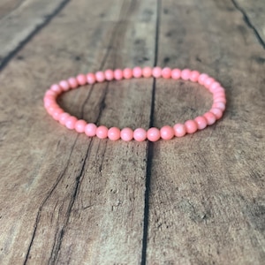 4mm Light Pink Coral Beaded Bracelet: Genuine Gemstone Jewelry